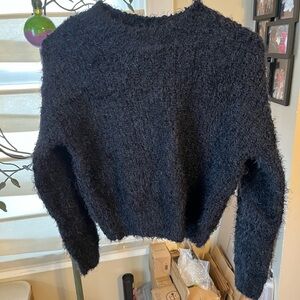 SO Black Fuzzy Crew Neck Sweater